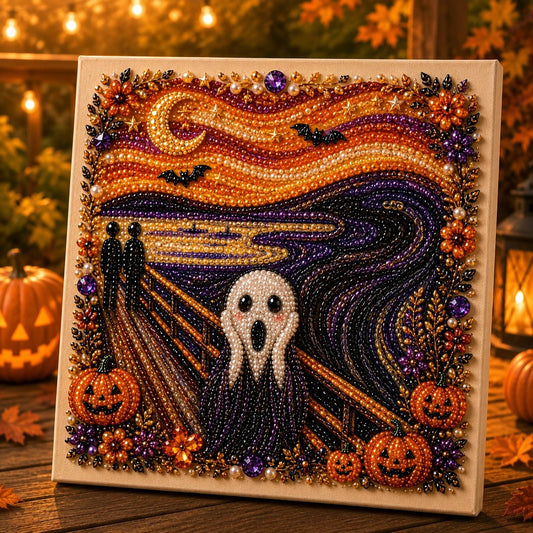 Premium 3D Pearl Halloween Wall Art Kit | Luxury Flocked Canvas with Scratch-Resistant Non-Fading Pearl Beads DIY Spooky Decor – Buy 2 Free Shipping