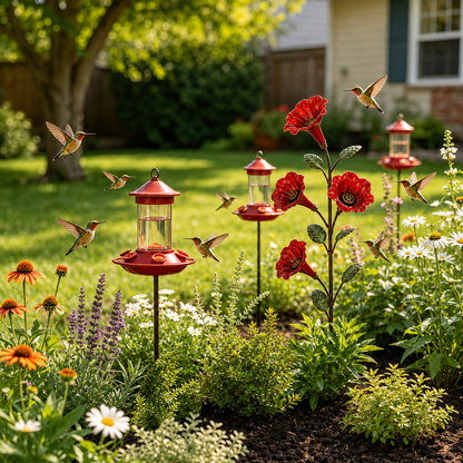 🌸Vintage Red Flower Hummingbird Feeder Garden Stake