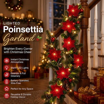 🎄✨Christmas Poinsettia LED Garland String Lights