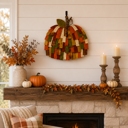 Lighted Patchwork Pumpkin Door Hanger