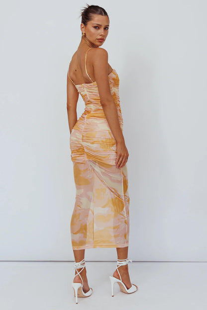 Logan Cami Strap Midi Dress Floral Yellow