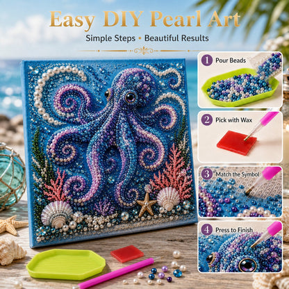 Premium 3D Pearl Ocean Wall Art Kit | Luxury Flocked Canvas with Scratch-Resistant Non-Fading Pearl Beads DIY Coastal Decor – Buy 2 Free Shipping