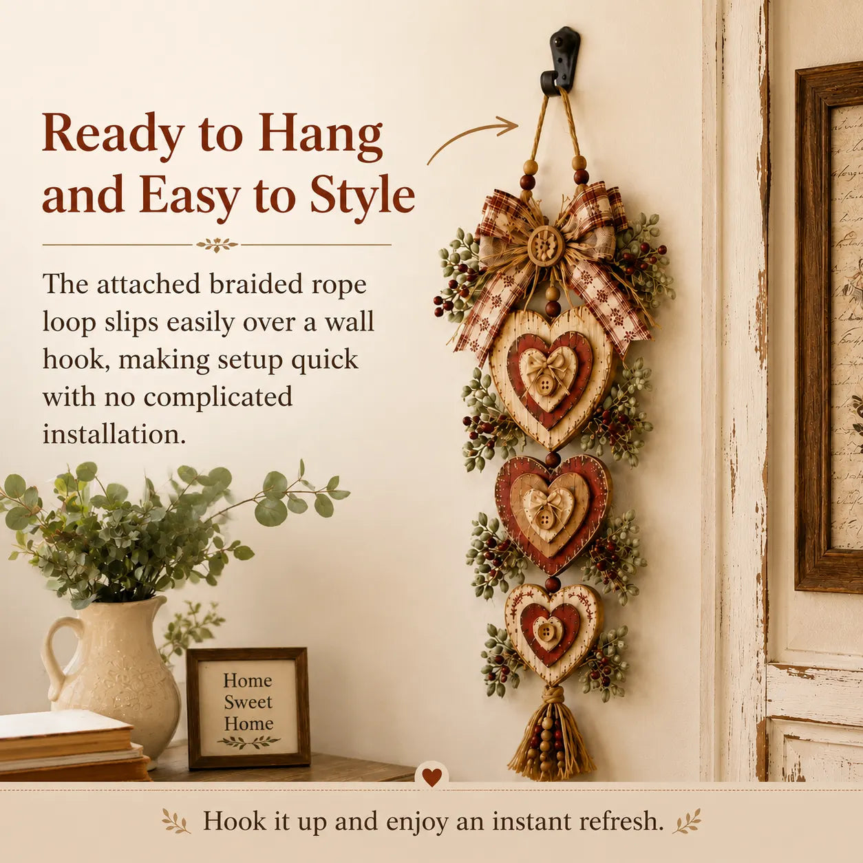 Vintage Farmhouse Layered Heart Wall Hanging