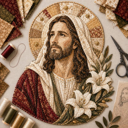✝️🧵 Premium Handmade Patchwork Jesus DIY Kit | High-Quality Layered Fabric with Stitched Details DIY Handmade Devotional Decor 🕊️✨