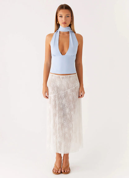 Milos Scarf Halter Neck Top - Blue