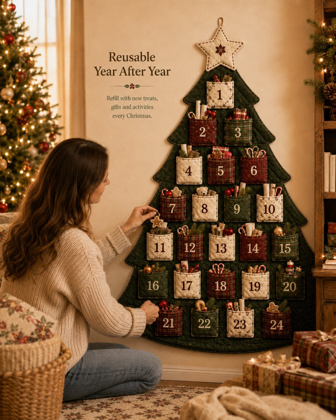 🎄✨DIY 24-Pocket Fabric Christmas Advent Tree Kit