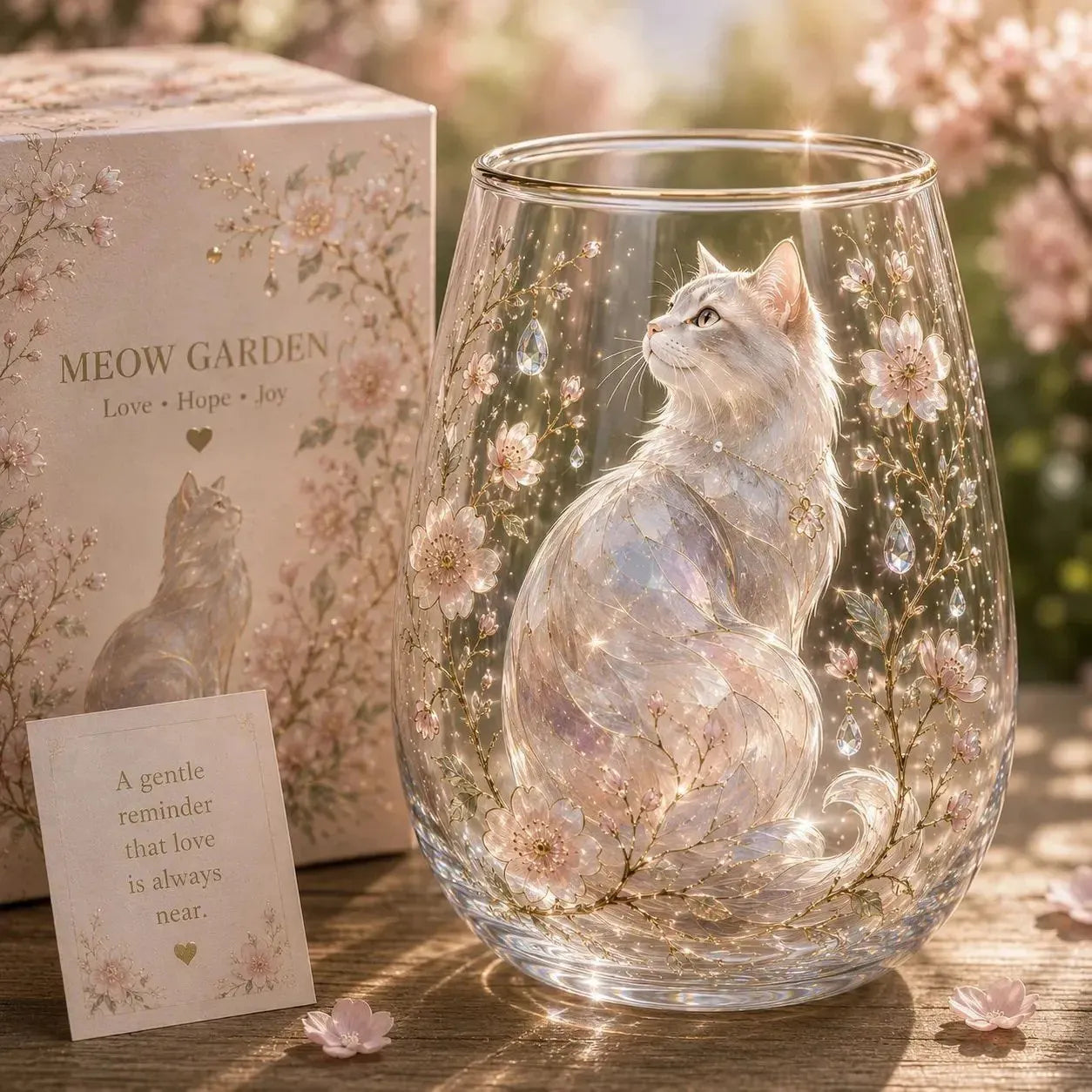 🐱MEOW GARDEN Crystal Texture Glass Cat Tumbler✨