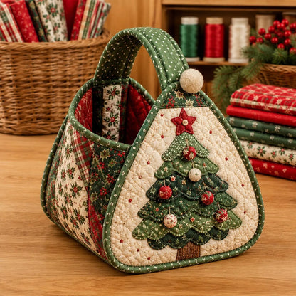 🎄Christmas Character Quilted Carry Basket | Padded Patchwork Fabrics, Layered Appliqué & Soft Carry Handle in DIY Kit or Ready-Made Styles 🎁✨