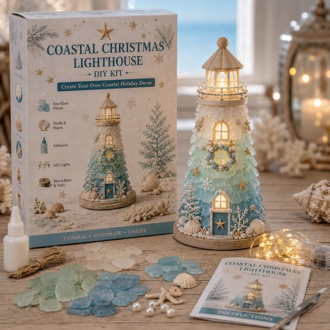 💙 DIY Sea Glass Lighthouse Kit – Light-Up Coastal Craft & Handmade Home Decor