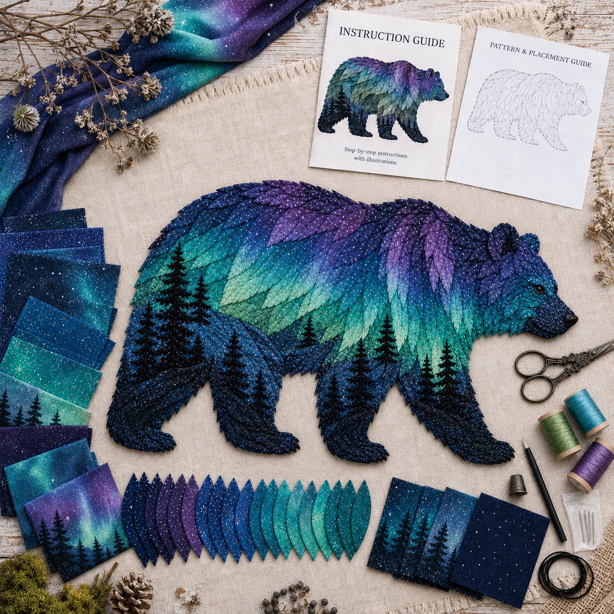 🌌🐺Northern Lights Wildlife DIY Patchwork Kit