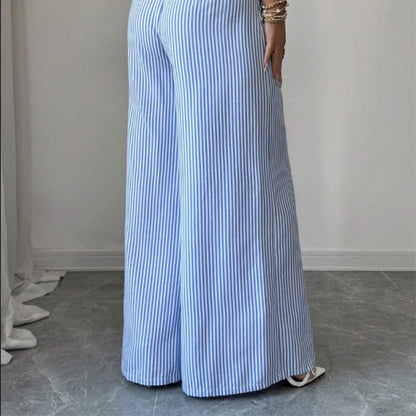 👖High-Waist Striped Wide-Leg Trousers
