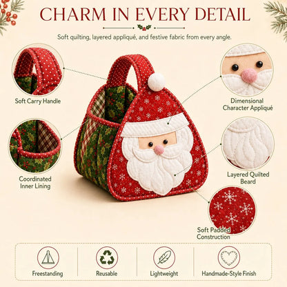🎄Christmas Character Quilted Carry Basket | Padded Patchwork Fabrics, Layered Appliqué & Soft Carry Handle in DIY Kit or Ready-Made Styles 🎁✨
