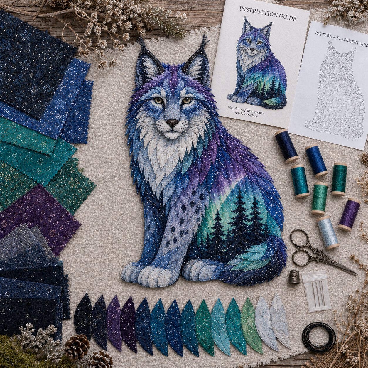 🌌🐺Northern Lights Wildlife DIY Patchwork Kit