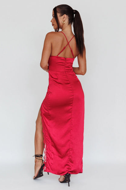 Winter Moon Lace Trim Midi Dress Wine