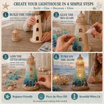 💙 DIY Sea Glass Lighthouse Kit – Light-Up Coastal Craft & Handmade Home Decor
