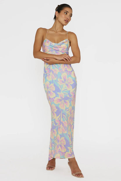 Libby Scoop Back Maxi Dress Floral Blue