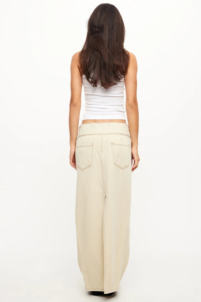 LIONESS Uma Denim Midi Skirt Ecru