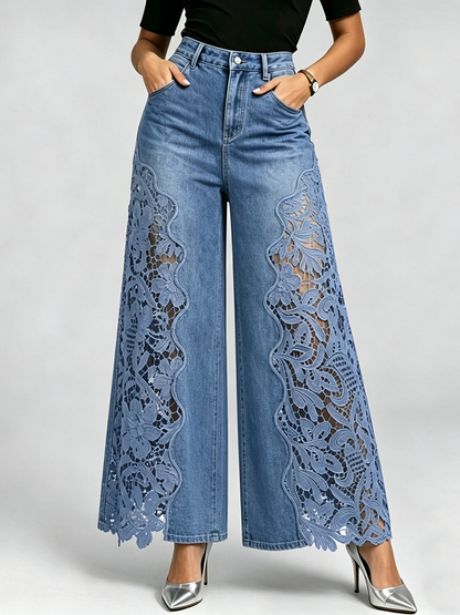 Women's Stylish & Sexy Lace-paneled Cutout Jeans