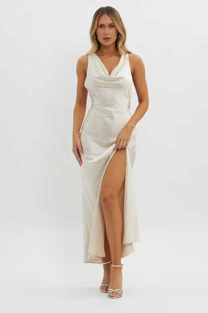 Gwendelynn Floral Back Strap Dress Champagne