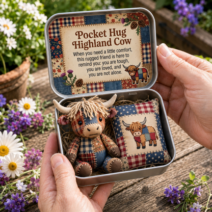 Pocket Hug Patchwork Highland Cow Keepsake Tin