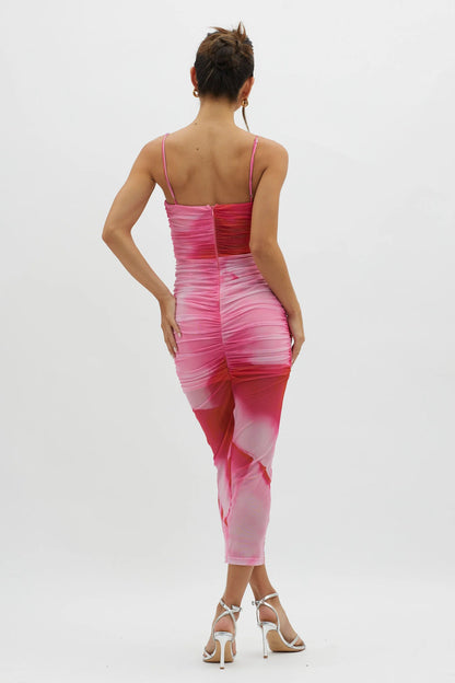 Logan Cami Strap Midi Dress Abstract Pink