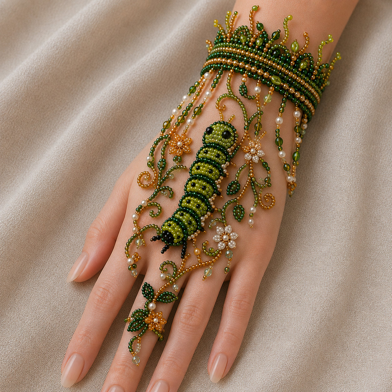 Enchanted Forest: Guardians & Shadows – DIY Beaded Hand Bracelet