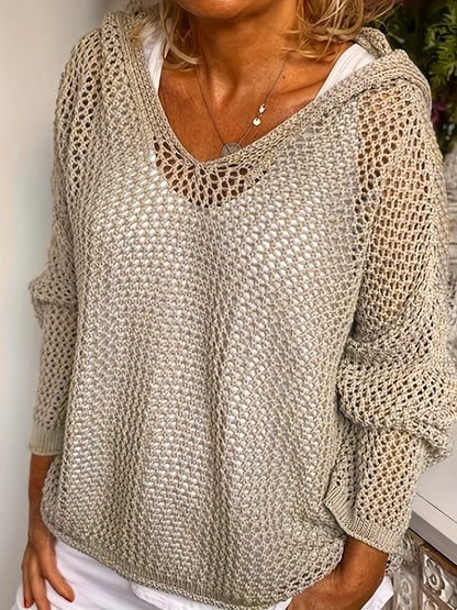 Loose-fit open-knit hooded sun-protection cardigan