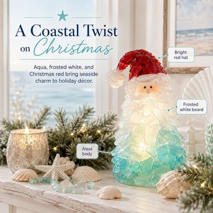 🎅DIY Lighted Sea Glass Santa Christmas Decor Kit | Complete Kit with Sea Glass Pieces, Warm Fairy Lights & Step-by-Step Guide Included 💕