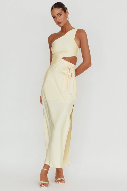 Abloom One Shoulder Satin Maxi Dress Butter