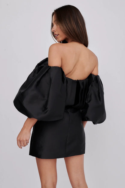 Dream Time Puffed Neckline Mini Dress Black