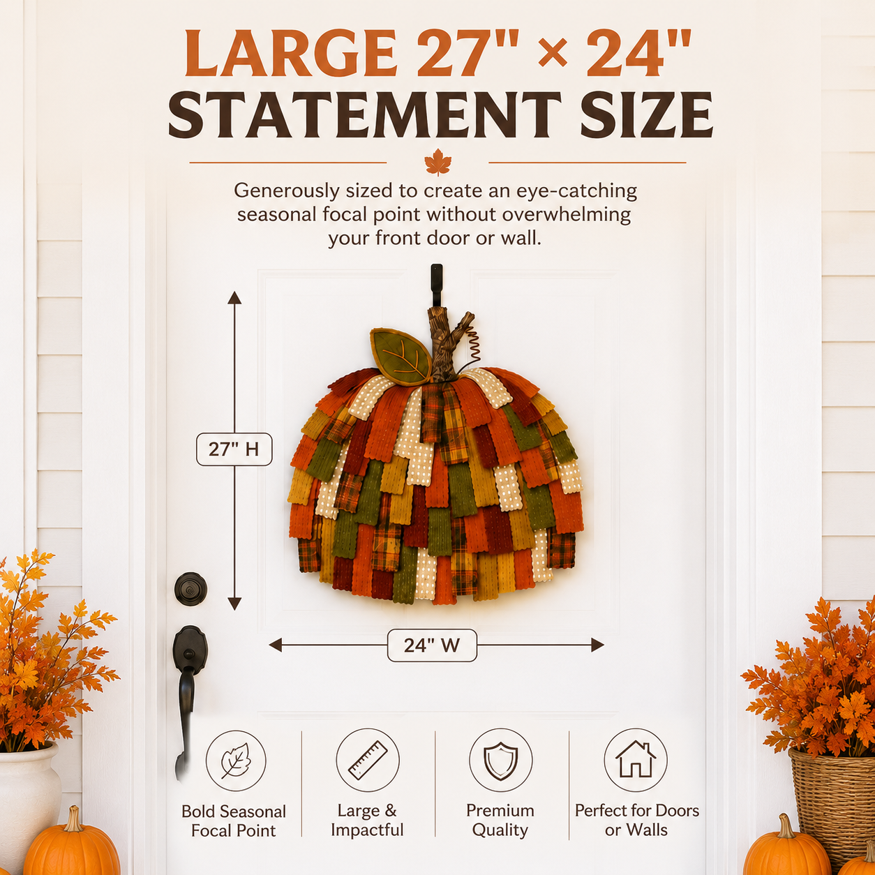 Lighted Patchwork Pumpkin Door Hanger