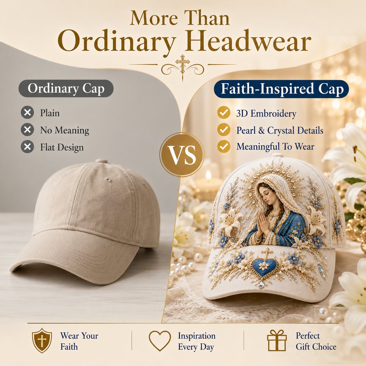 ❤️Sacred Faith Embroidered Baseball Cap | 3D Raised Christian Design, Unisex Comfortable Adjustable Hat for Church, Outdoor Walks & Daily Wear ✝️✨