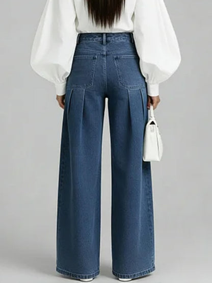 Women's High-waisted Casual Loose-fitting Wide-leg Jeans