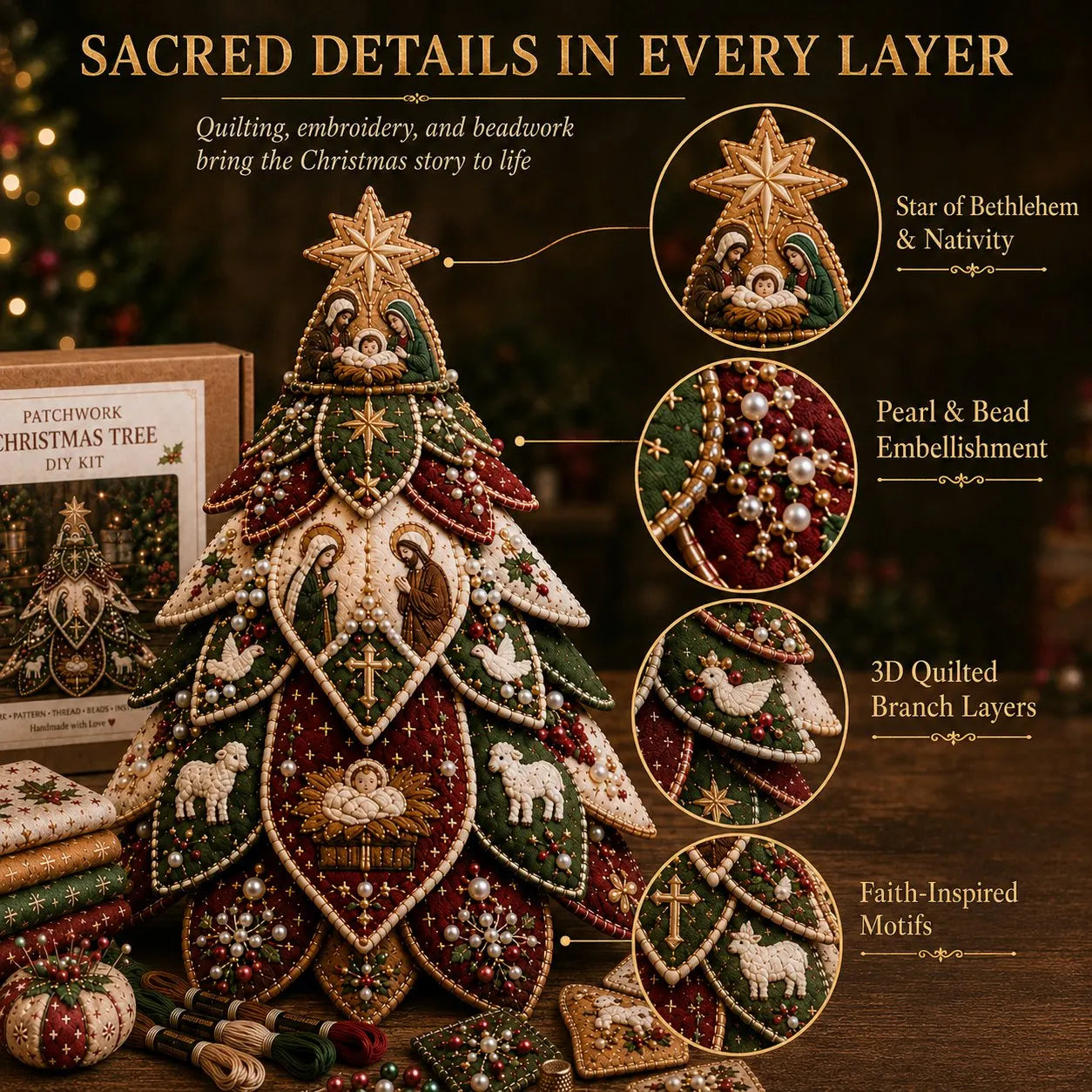 ✝️Religious-Themed Beaded & Quilted Christmas Tree DIY Kit
