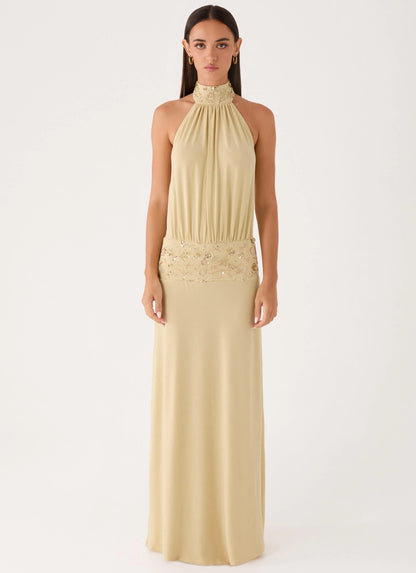 Donyale Halter Maxi Dress - Pale Olive