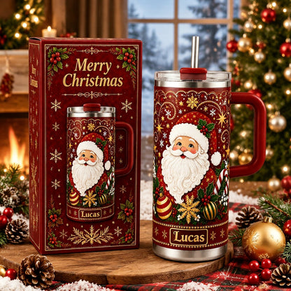🎅 Personalized Christmas Santa Snowflake 40oz Handle Tumbler 🎄✨