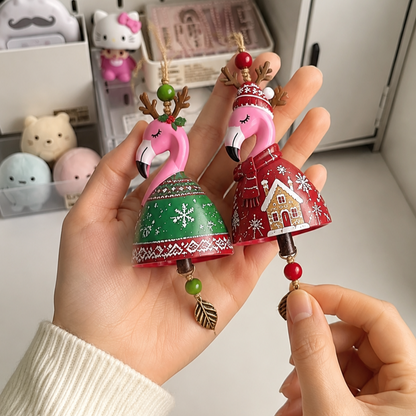🦩 Christmas Flamingo Bell Ornament 🎄 | 6 Styles Holiday Hanging Pendant | Xmas Tree Decoration Home Party Wind Chime Gift