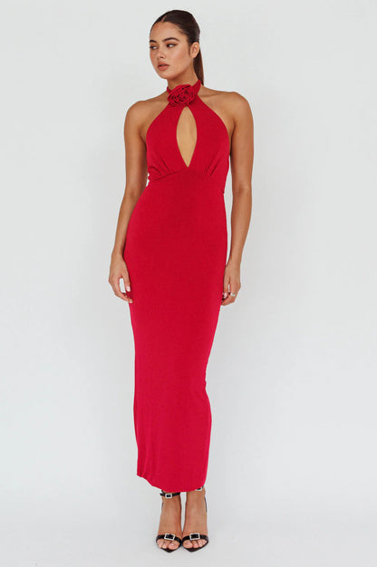 Simha Rose Halterneck Midi Dress Red