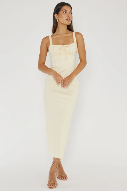 Sweet Pea Tied Bust Midi Dress Butter