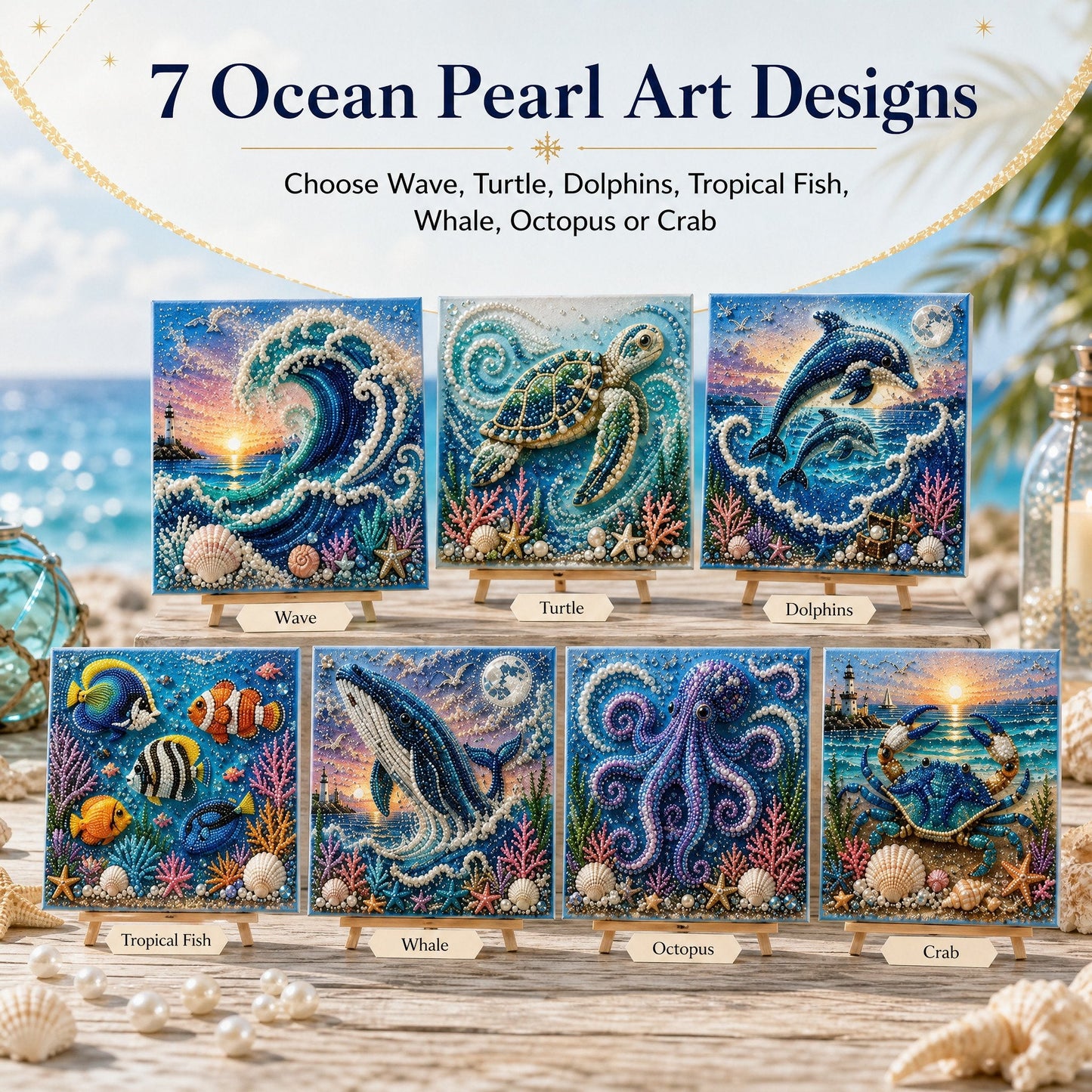 Premium 3D Pearl Ocean Wall Art Kit | Luxury Flocked Canvas with Scratch-Resistant Non-Fading Pearl Beads DIY Coastal Decor – Buy 2 Free Shipping