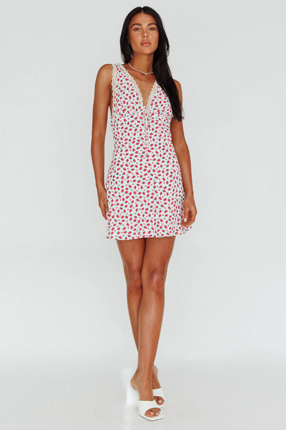 Vigo Lace Trim Sundress Floral White