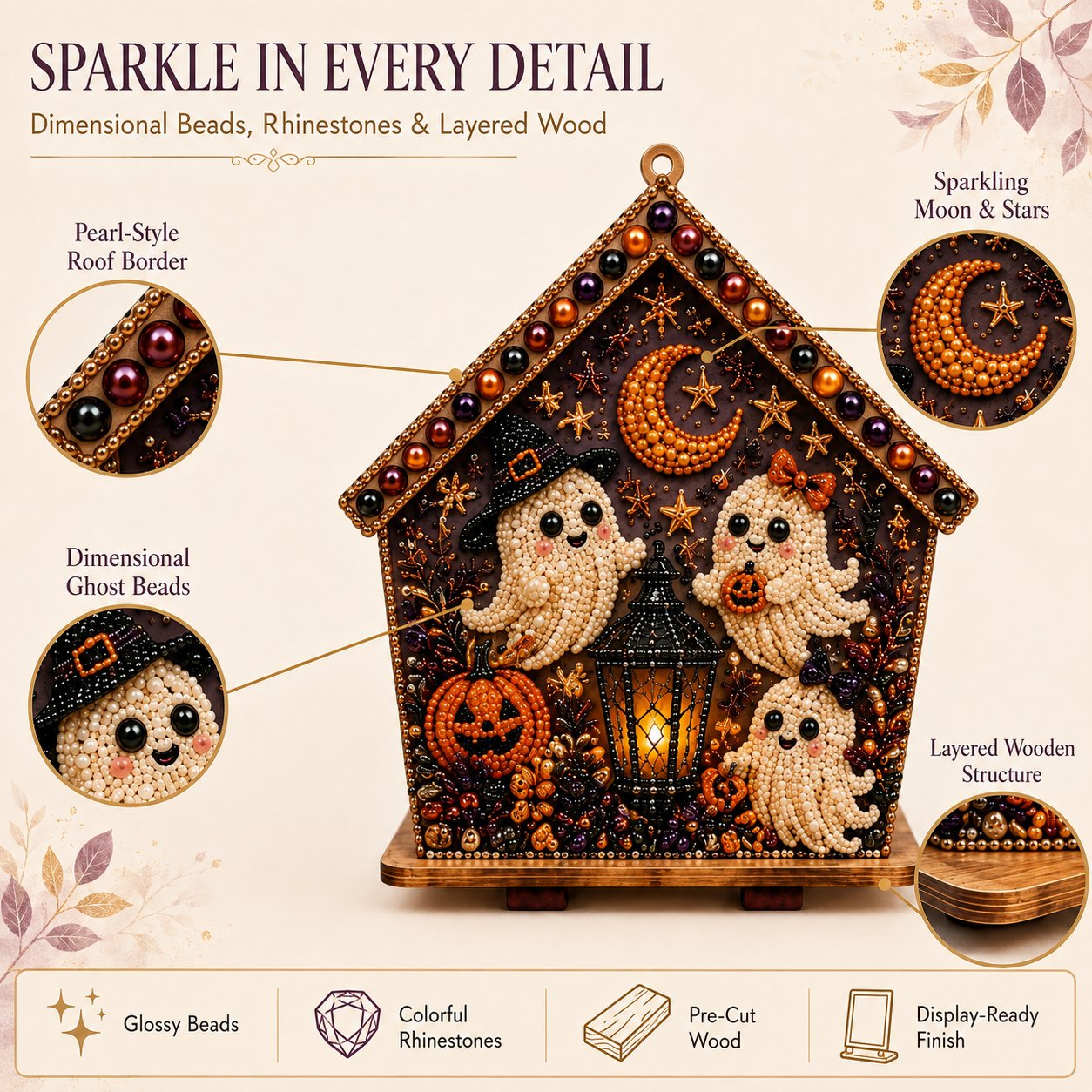 🏚️🎃Moonlit Wooden Cottage 3D Pearl Art Kit Collection | Complete Kit with All Tools & Step-by-Step Guide Included 💕