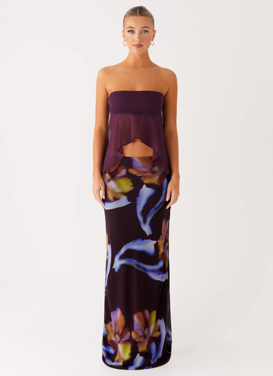 Barbados Maxi Skirt - Dark Floral