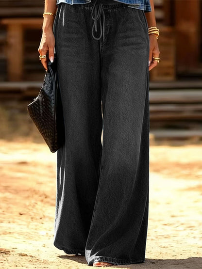 Women's Casual Loose-fit Wide-leg Jeans With Elastic Waist