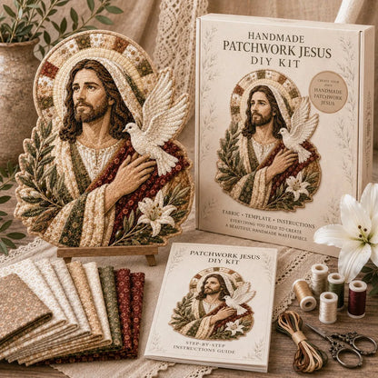 ✝️🧵 Premium Handmade Patchwork Jesus DIY Kit | High-Quality Layered Fabric with Stitched Details DIY Handmade Devotional Decor 🕊️✨