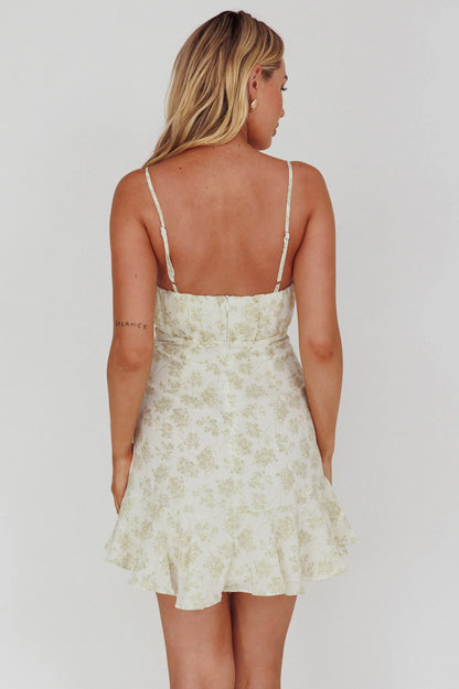 Promise Me Ruched Bust Pintuck Pleat Detail Dress Floral Pistachio