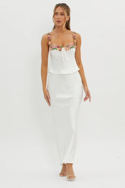 Rose Garden Floral Applique Cami Top White