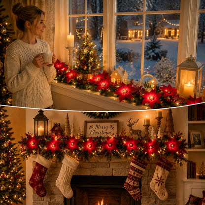 🎄✨Christmas Poinsettia LED Garland String Lights