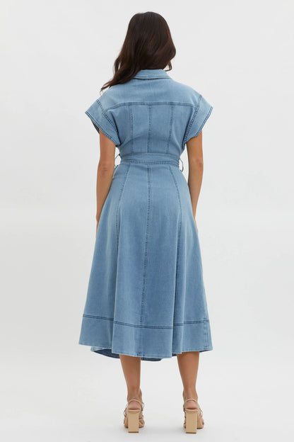 Laureen Short Sleeve Midi Dress Denim Blue