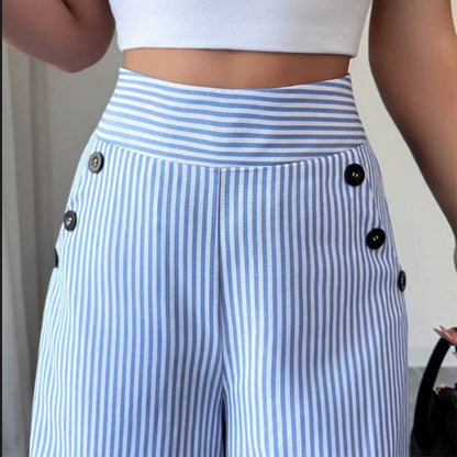 👖High-Waist Striped Wide-Leg Trousers